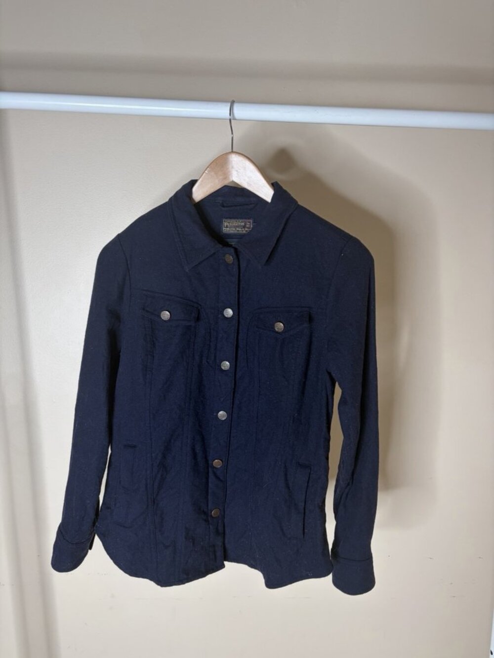 Vintage Pendleton women's navy blue button-up jacket Size Small Made In USA Wool